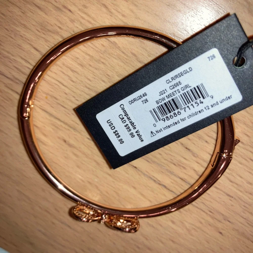 Kate Spade New York Hinged Bangle Pave' Bow Meets Girl, Rose Gold NWT